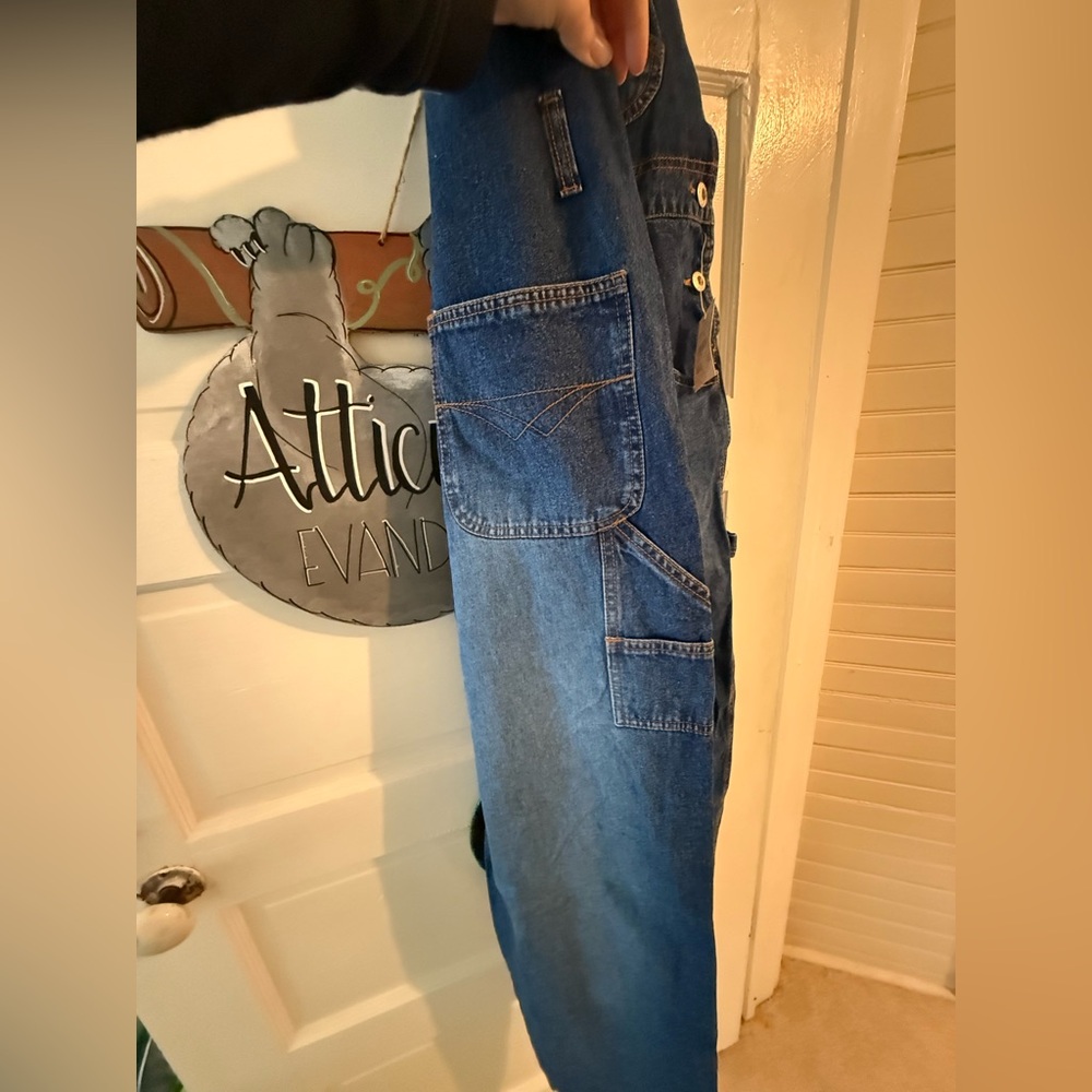 Medium Blue Denim Overalls with Contrast Stitching - Picture 2 of 6